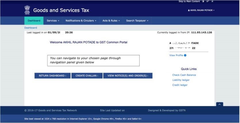 GST Portal - Returns dashboard