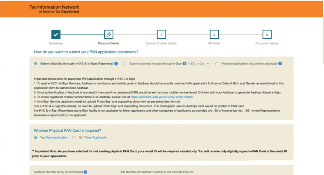 e-PAN card apply on NSDL