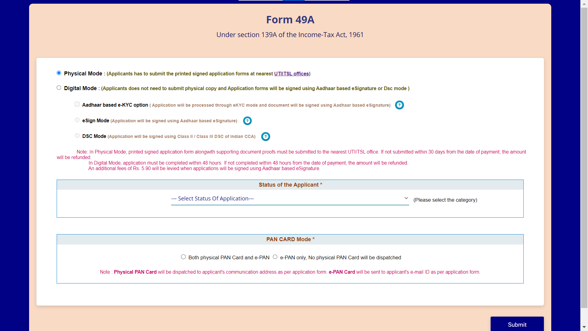PAN Card Form UTIITSL