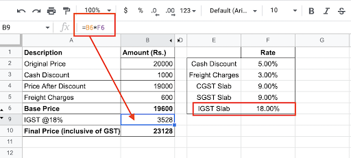 GST in excel