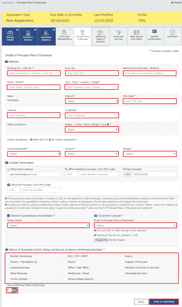 GST registration principal place of business