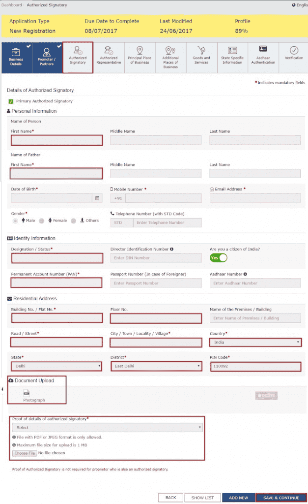 Submit Authorised Signatory Information