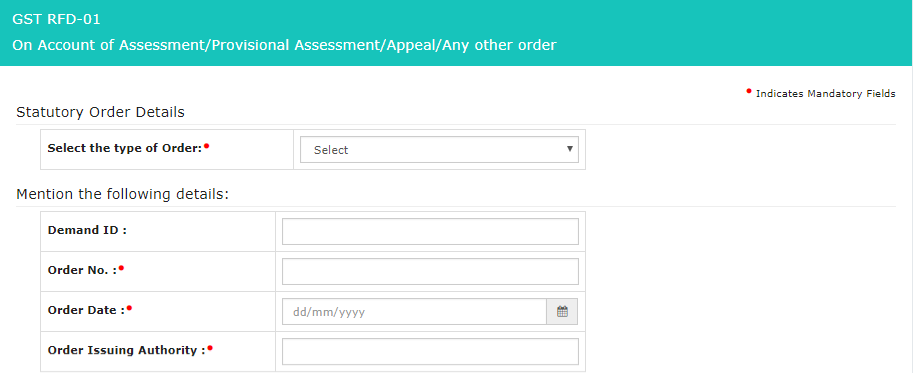 gst refund on account of assessment or provisional assessment or appeal