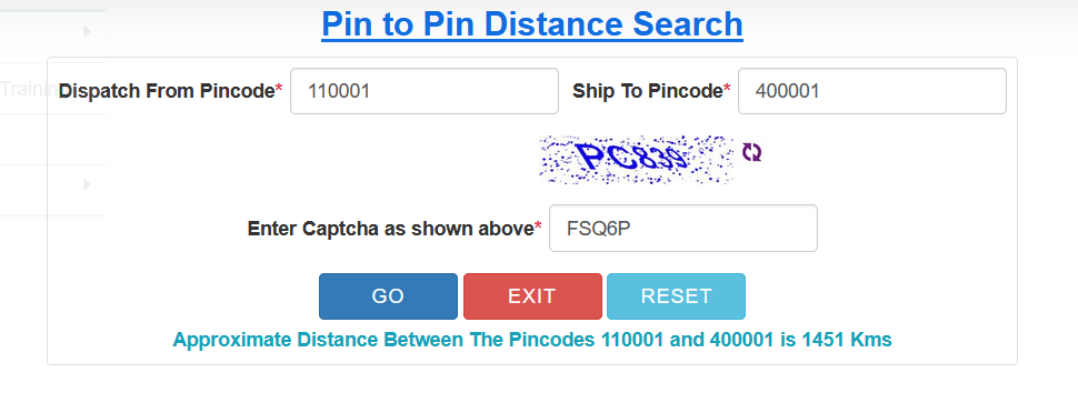 calculate distance between two pin codes for e-way bill