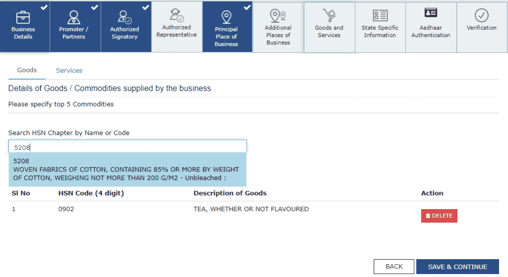 submit details of goods and services