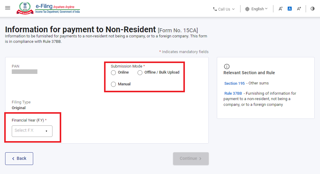 Information for payment for non- resident 