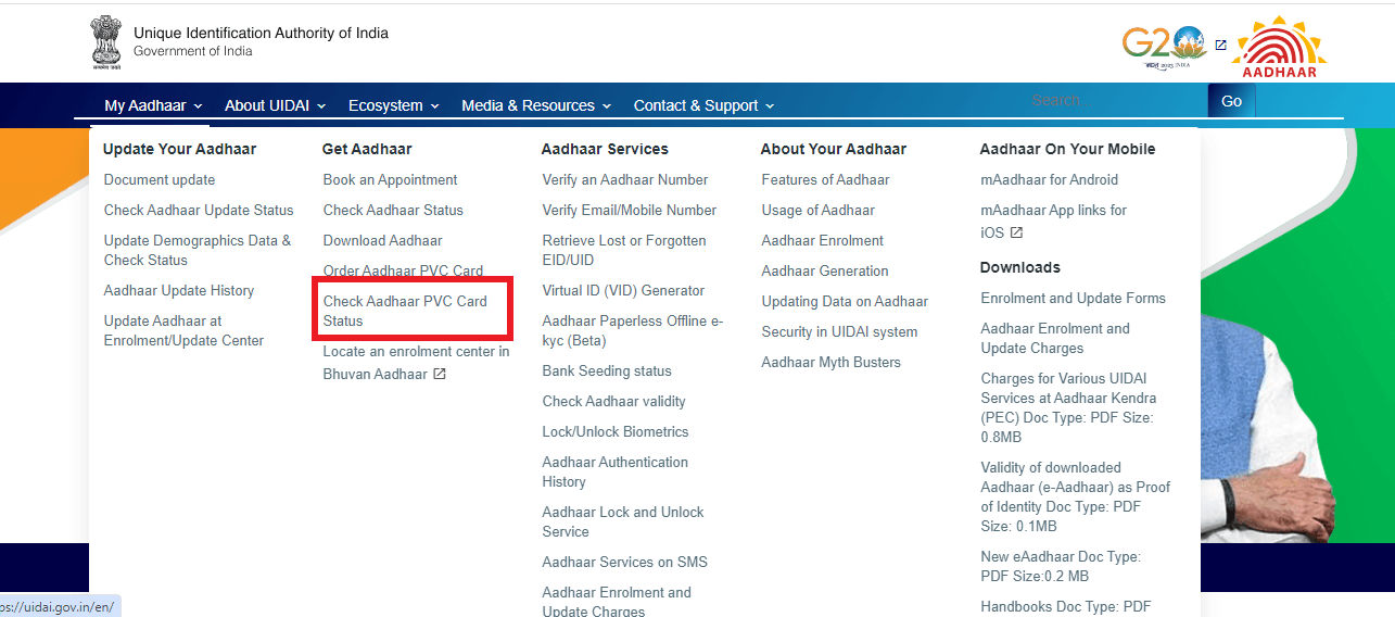 Aadhaar PVC status 
