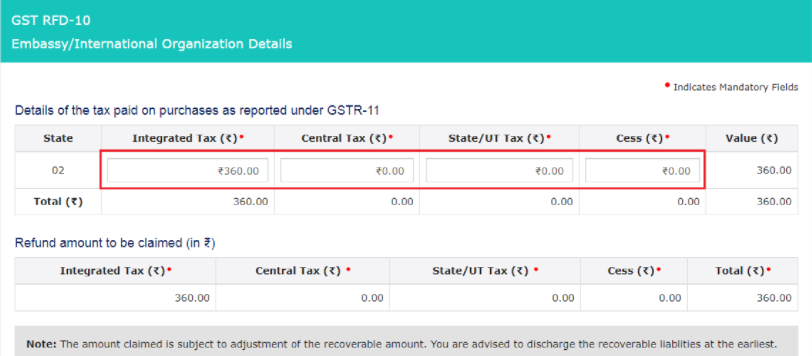 details of tax paid eligible for refund get auto-populated from GSTR-11